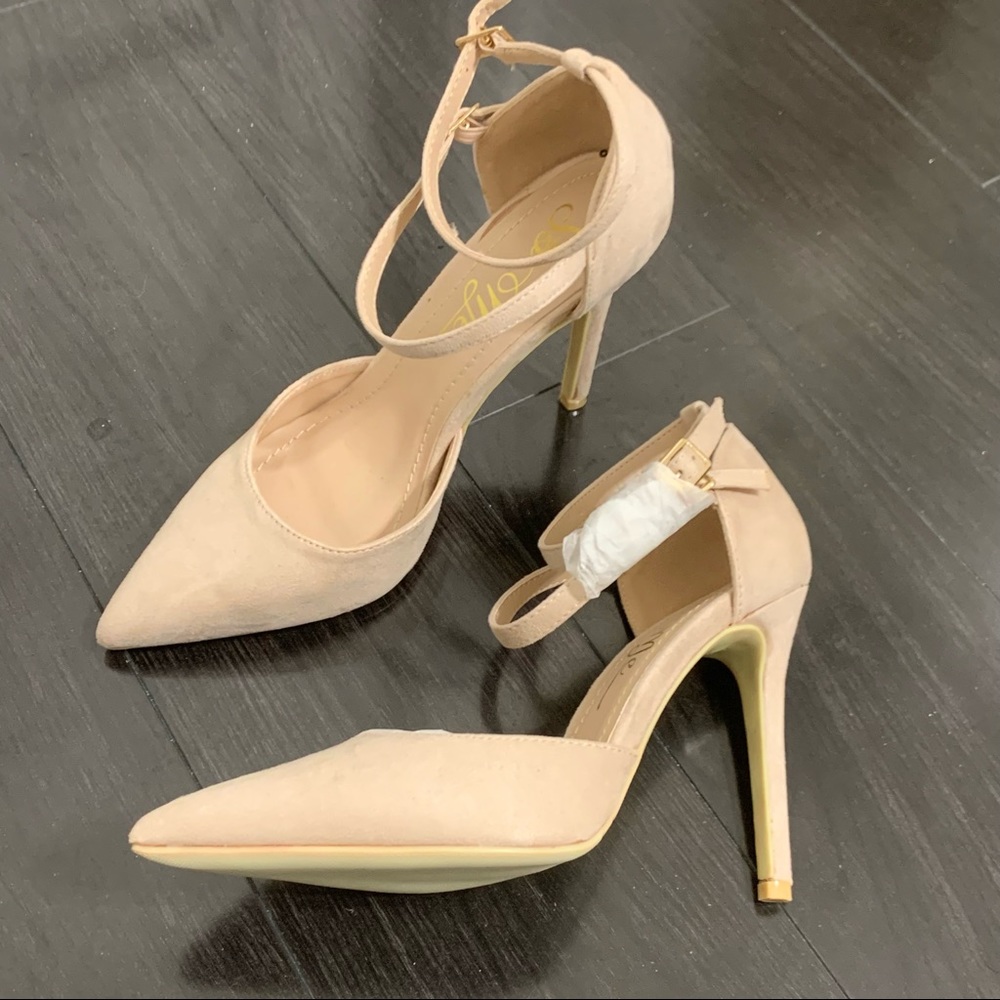 nude suede heels